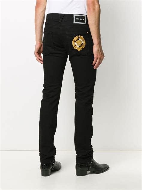 men versace collection jeans slim black with zipper